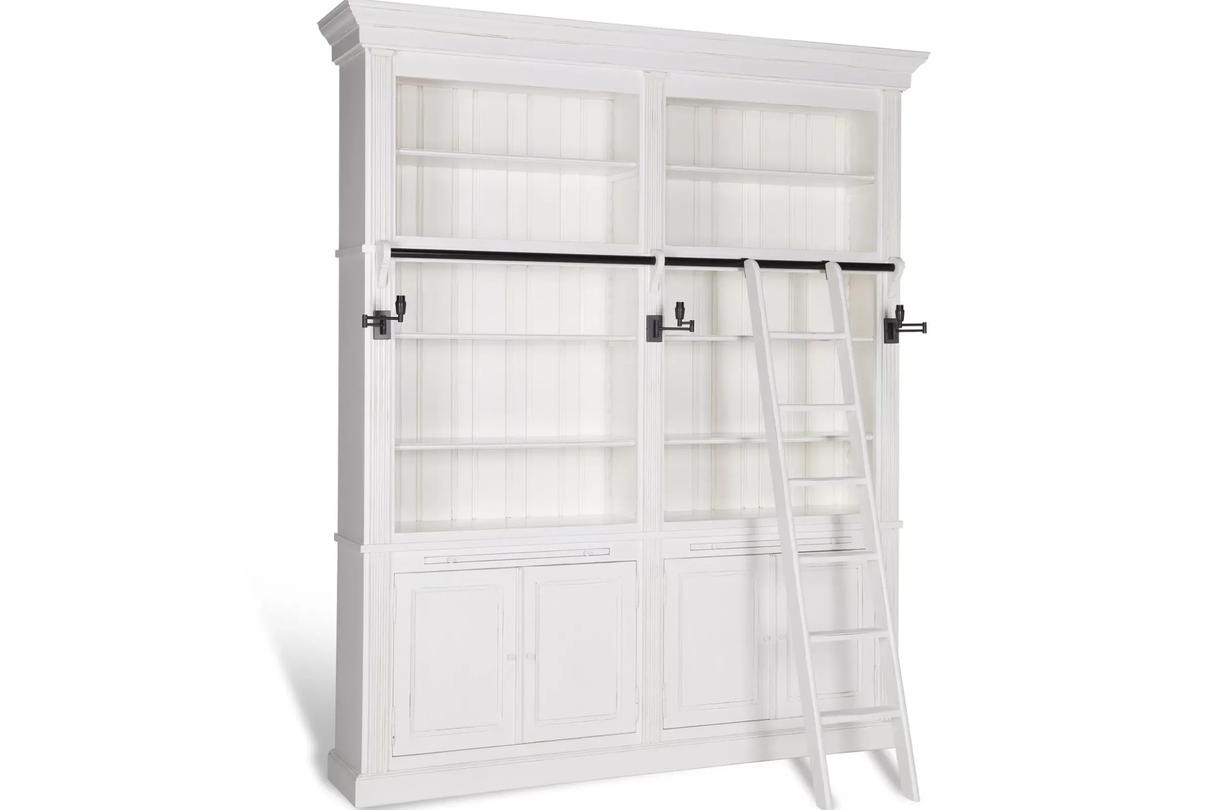 Placards^Flamant Balmore, Bibliotheque, Blanche, 2 Parties, Avec Echelle