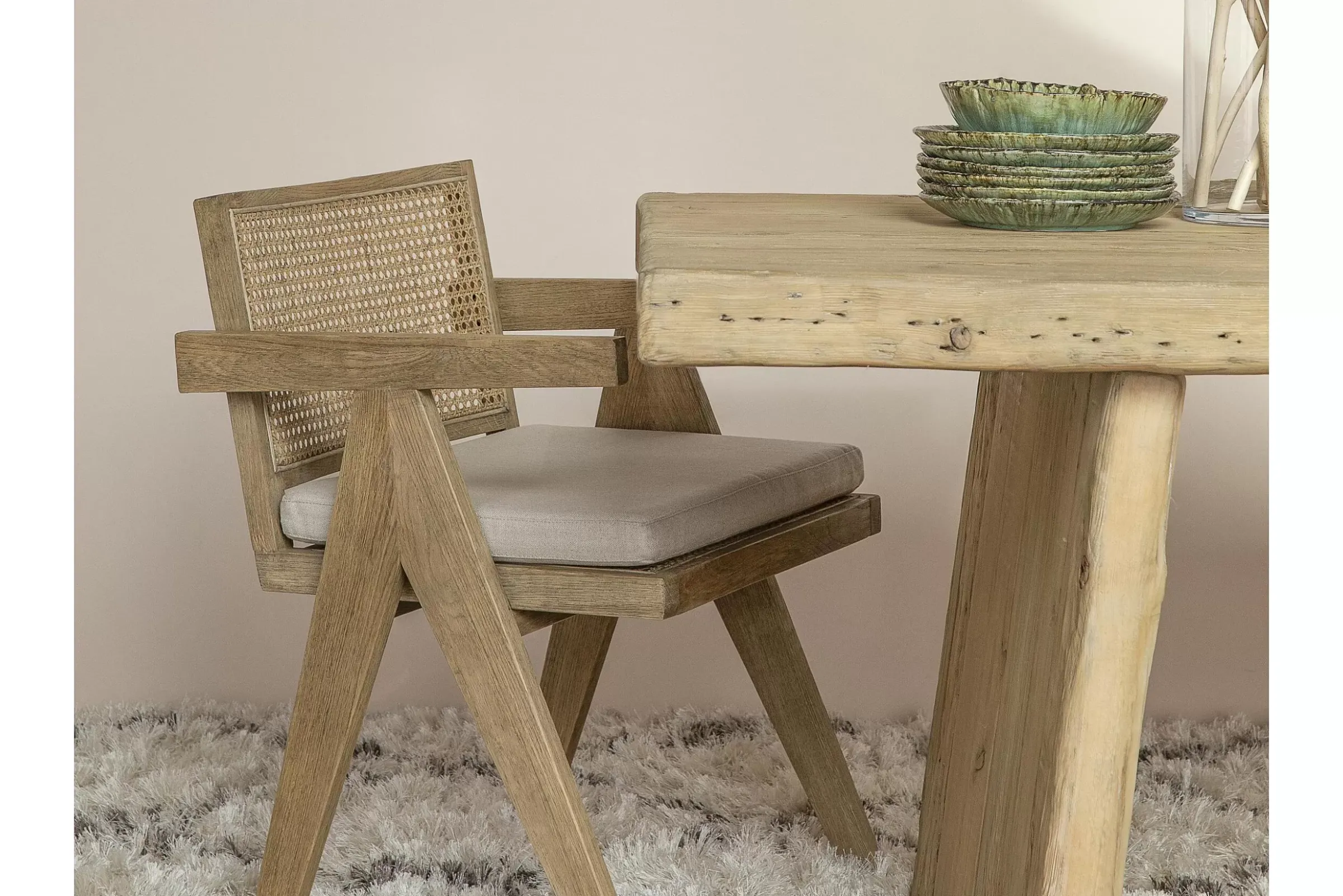 Chaises^Flamant Bruno, Fauteuil, Chene, Roseau, Avec Coussin