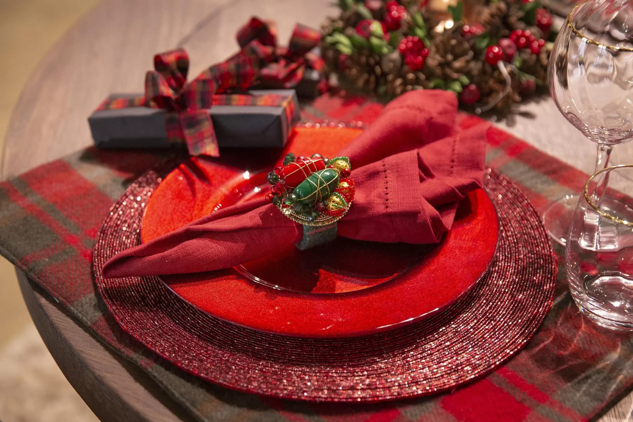 Textiles De Salle A Manger Et De Cuisine^Flamant Delvin, Set De Table, Perles, Rouge