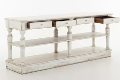 Table A Cafe^Flamant Henrice, Table Console, 3 Niveaux, 4 Tiroirs, Finition Antique