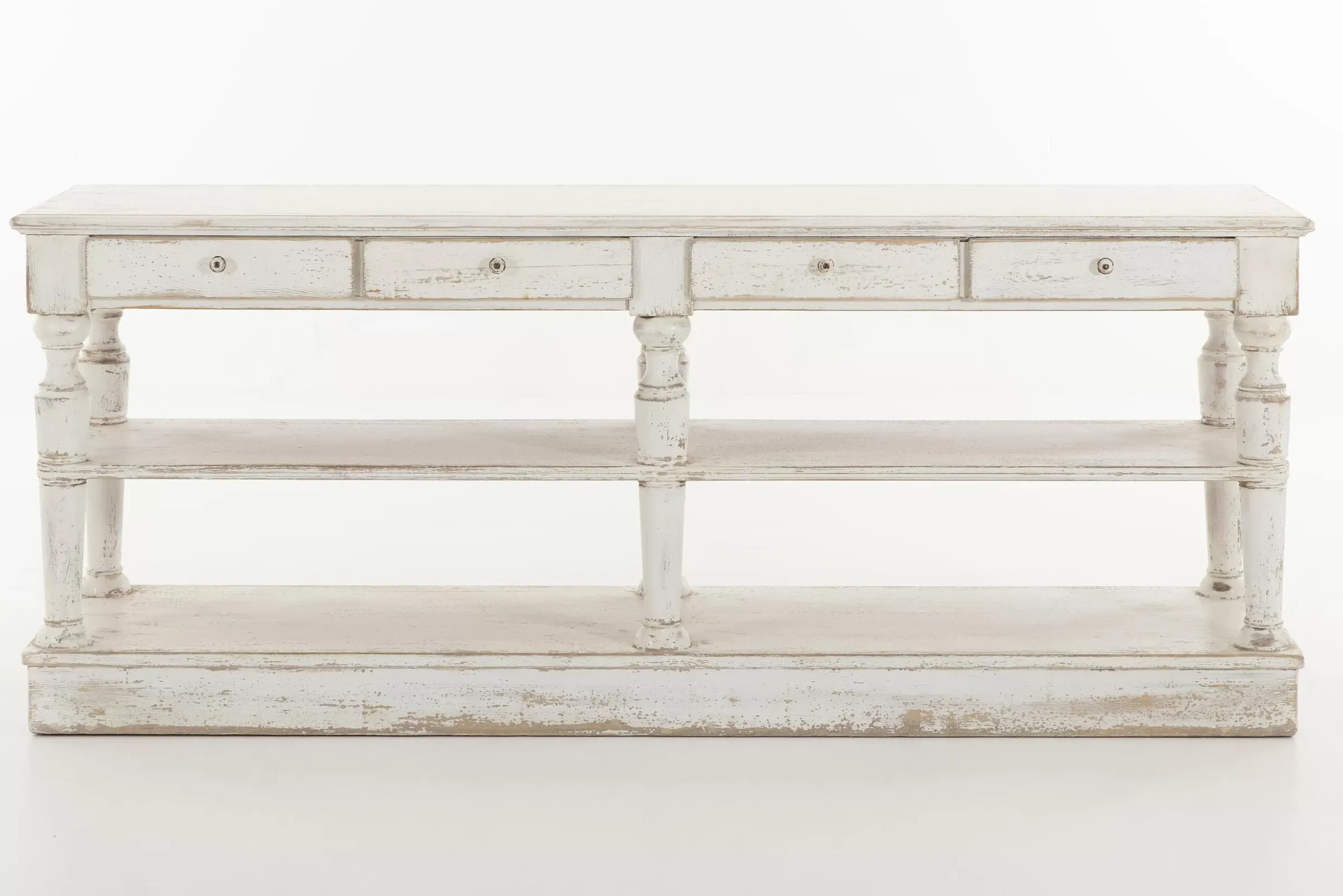 Table A Cafe^Flamant Henrice, Table Console, 3 Niveaux, 4 Tiroirs, Finition Antique