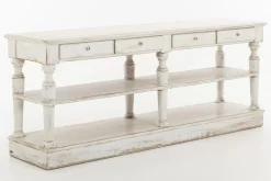 Table A Cafe^Flamant Henrice, Table Console, 3 Niveaux, 4 Tiroirs, Finition Antique