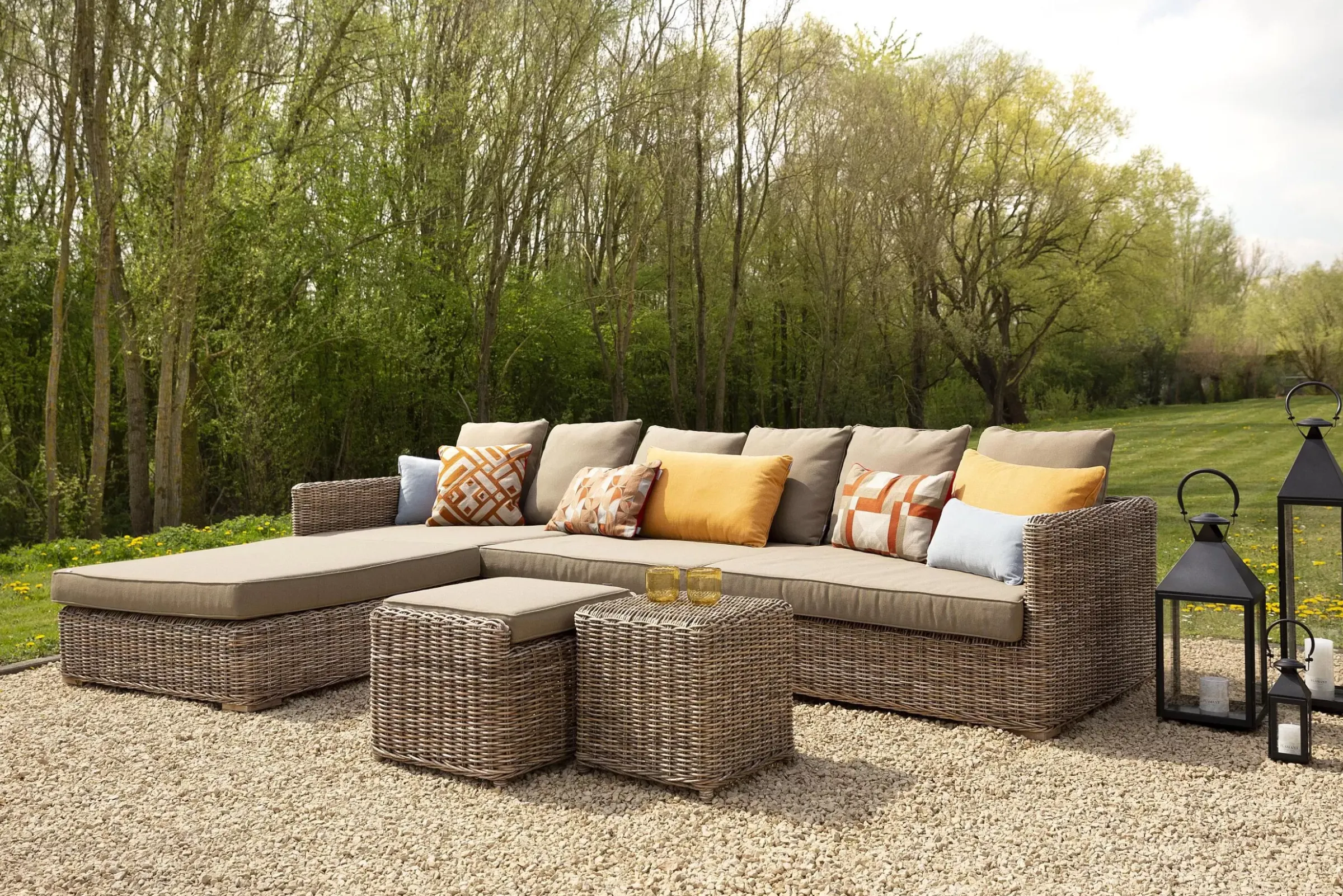 Canapés^Flamant Hills, Canape De Jardin, Avec Coussin + Pouf