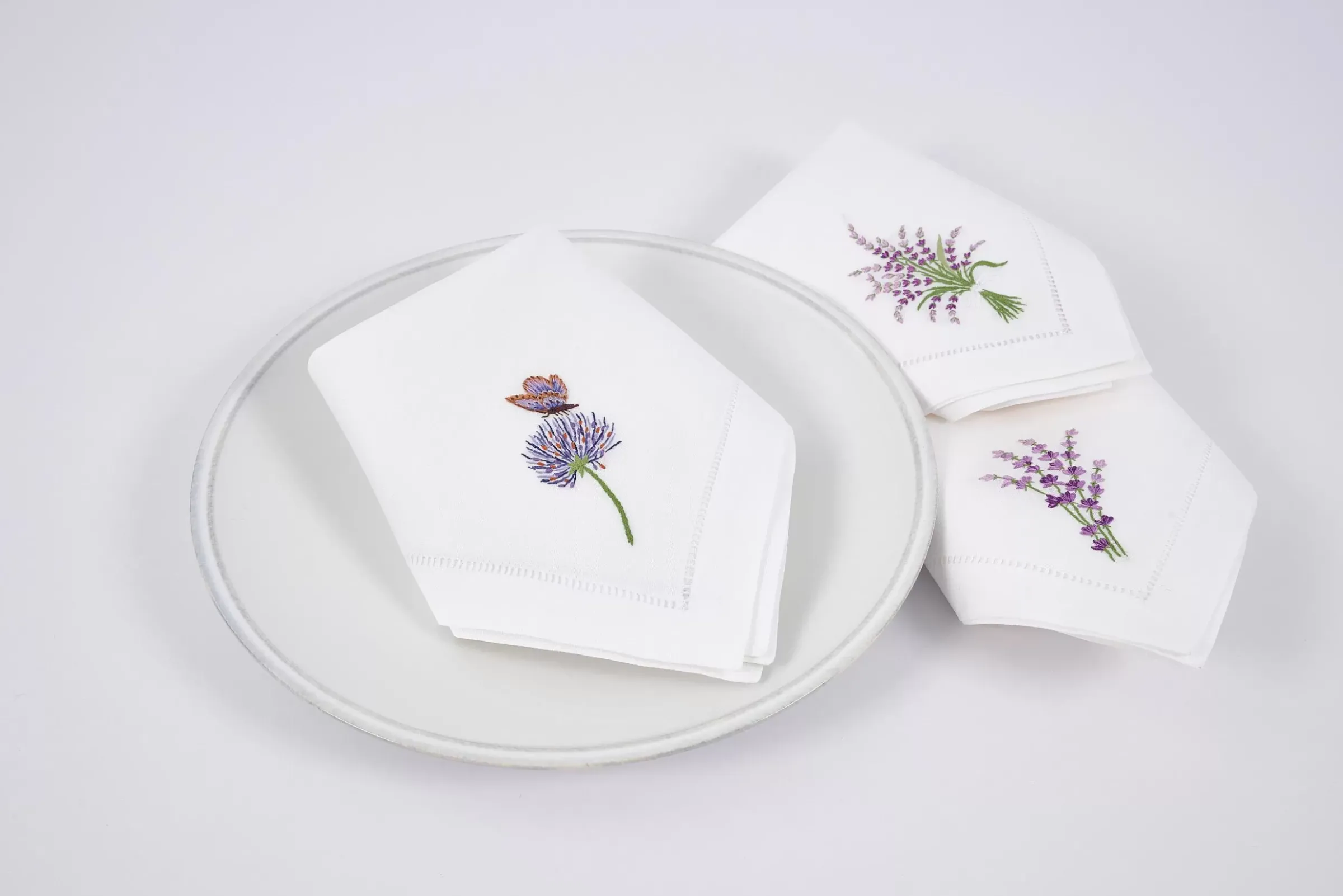 Textiles De Salle A Manger Et De Cuisine^Flamant Lavande, Serviette, Broderie, Lot De 6