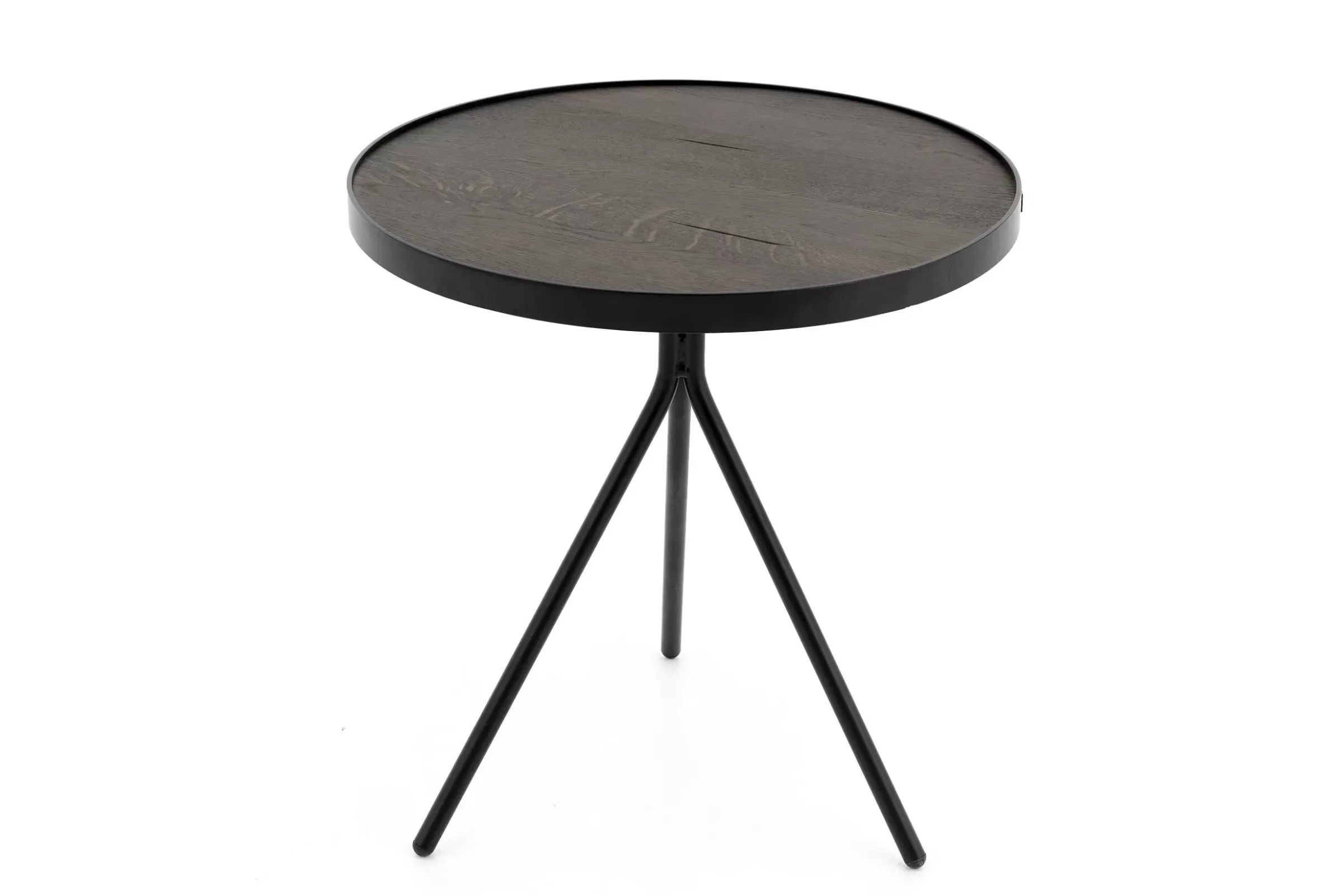 Table A Cafe^Flamant Madison, Table D'Appoint, Chene Et Metal, Ronde, 45 Cm, Marron Fonce