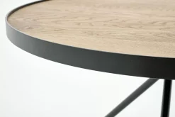 Table A Cafe^Flamant Madison, Table D'Appoint, Chene Et Metal, Ronde, 60 Cm, Marron Clair
