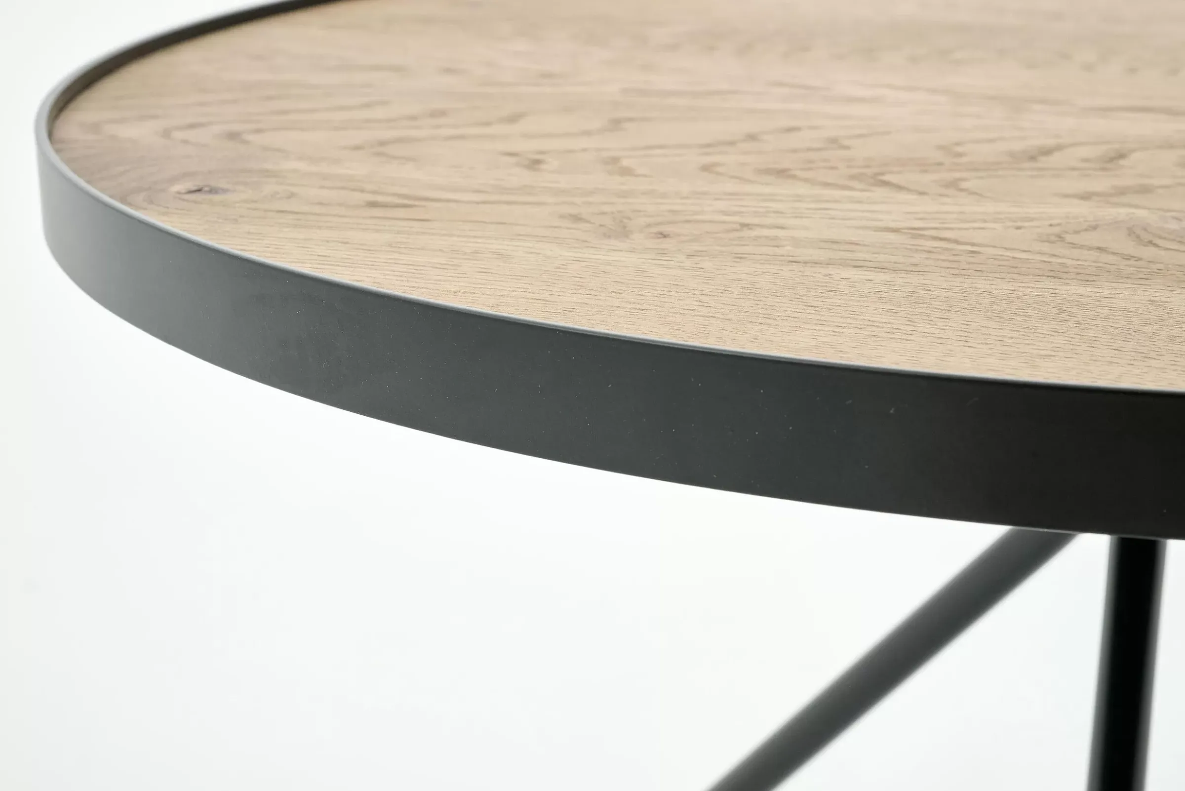 Table A Cafe^Flamant Madison, Table D'Appoint, Chene Et Metal, Ronde, 60 Cm, Marron Clair