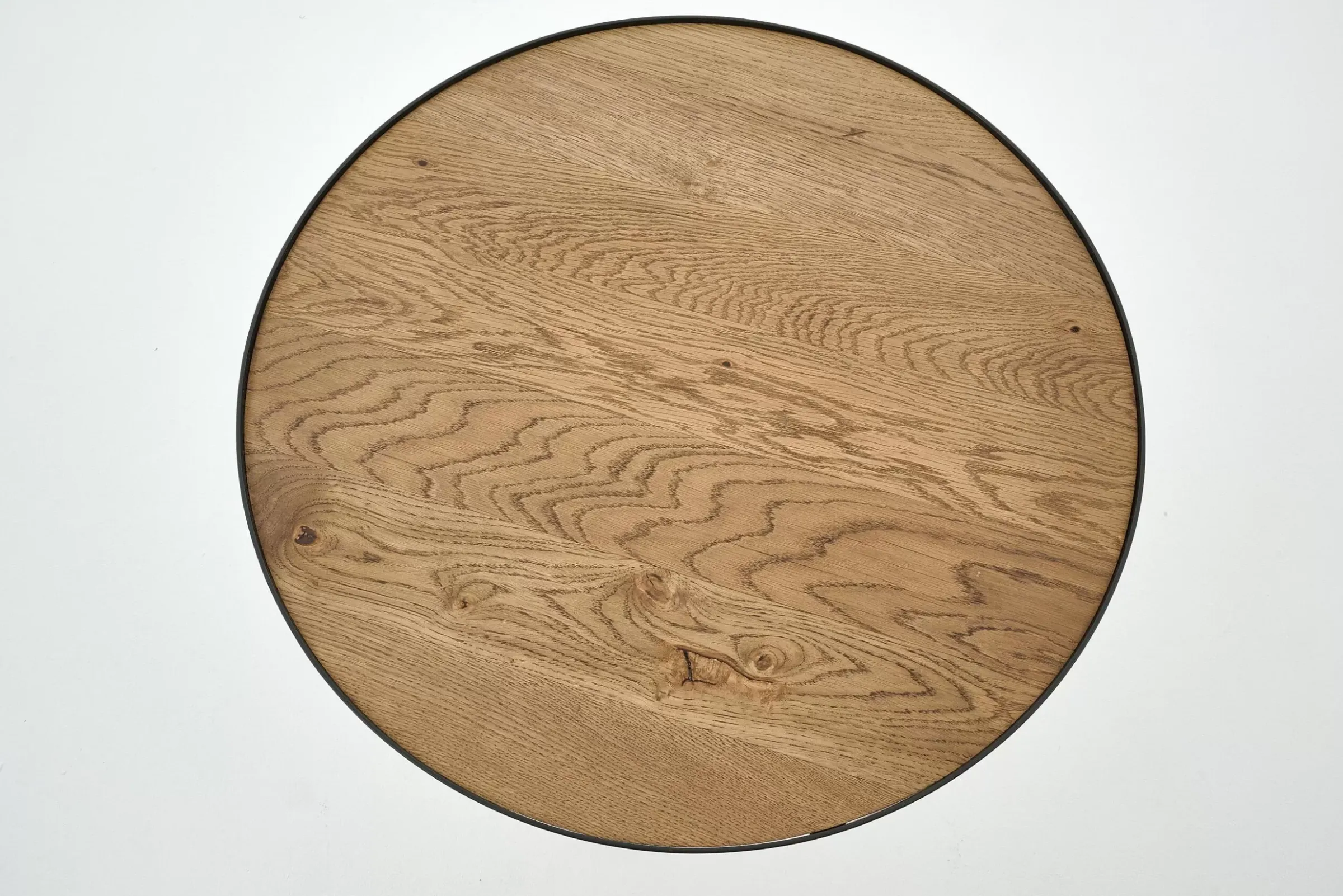 Table A Cafe^Flamant Madison, Table D'Appoint, Chene Et Metal, Ronde, 60 Cm, Marron Clair
