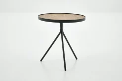 Table A Cafe^Flamant Madison, Table D'Appoint, Chene Et Metal, Ronde, 45 Cm, Marron Clair