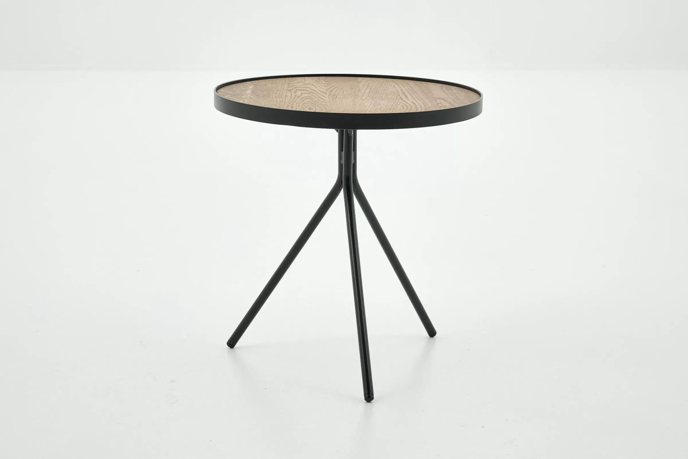 Table A Cafe^Flamant Madison, Table D'Appoint, Chene Et Metal, Ronde, 45 Cm, Marron Clair