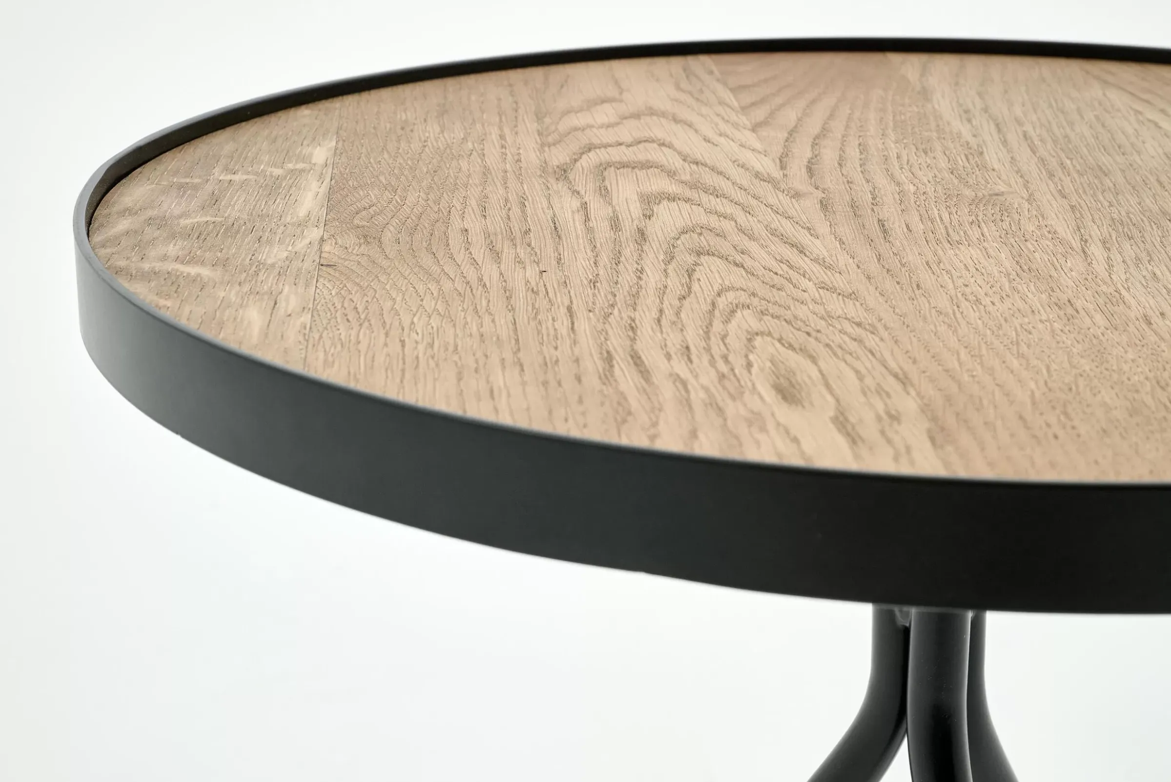 Table A Cafe^Flamant Madison, Table D'Appoint, Chene Et Metal, Ronde, 45 Cm, Marron Clair