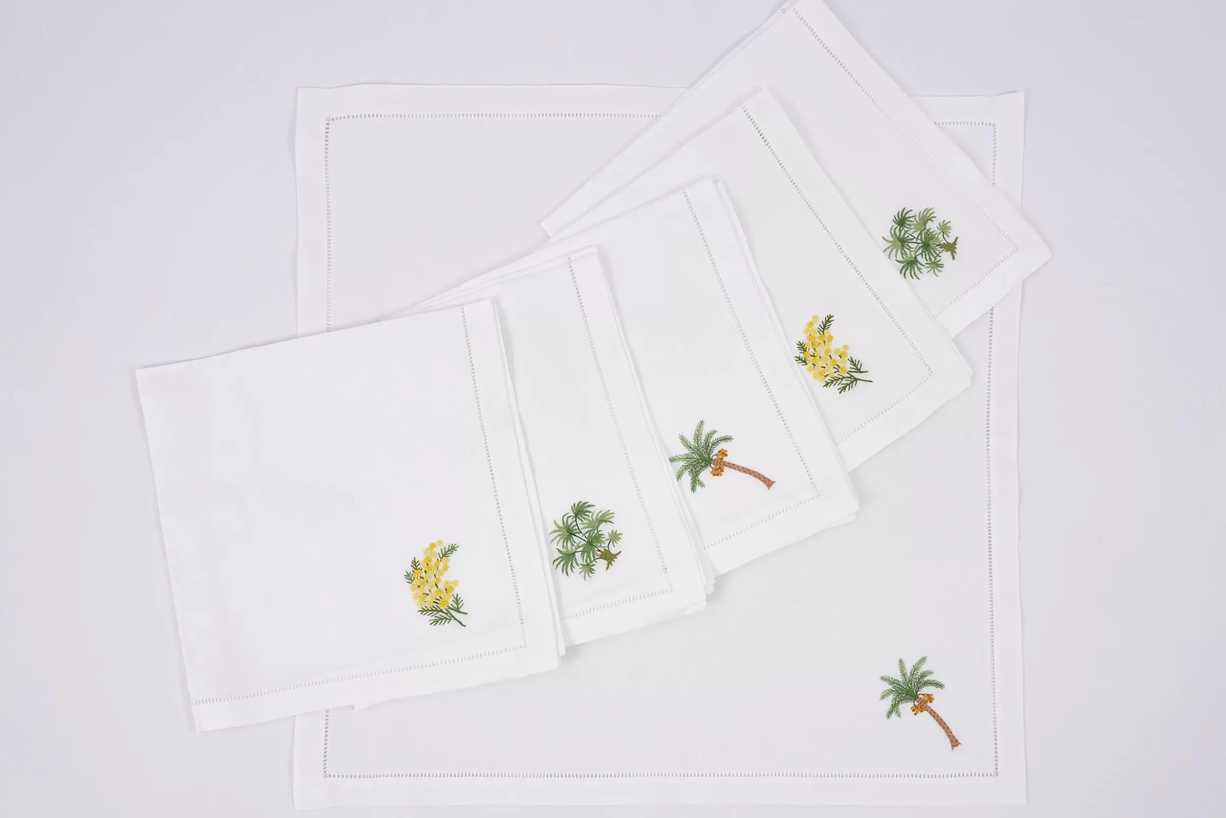 Textiles De Salle A Manger Et De Cuisine^Flamant Mimosa, Serviette, Broderie, Lot De 6