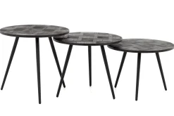 Table A Cafe^Flamant Robyn, Table D'Appoint, Teck Recupere, Ronde, Ensemble De 3