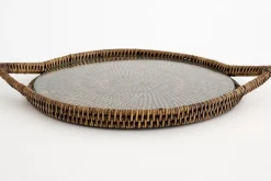 Accessoires^Flamant Togo, Plateau, Rond, Avec Verre, Reed