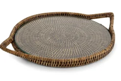 Accessoires^Flamant Togo, Plateau, Rond, Avec Verre, Reed