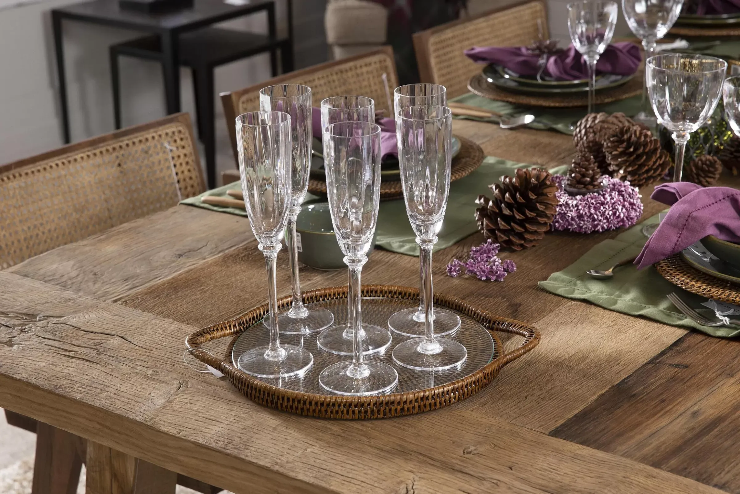Accessoires^Flamant Togo, Plateau, Rond, Avec Verre, Reed