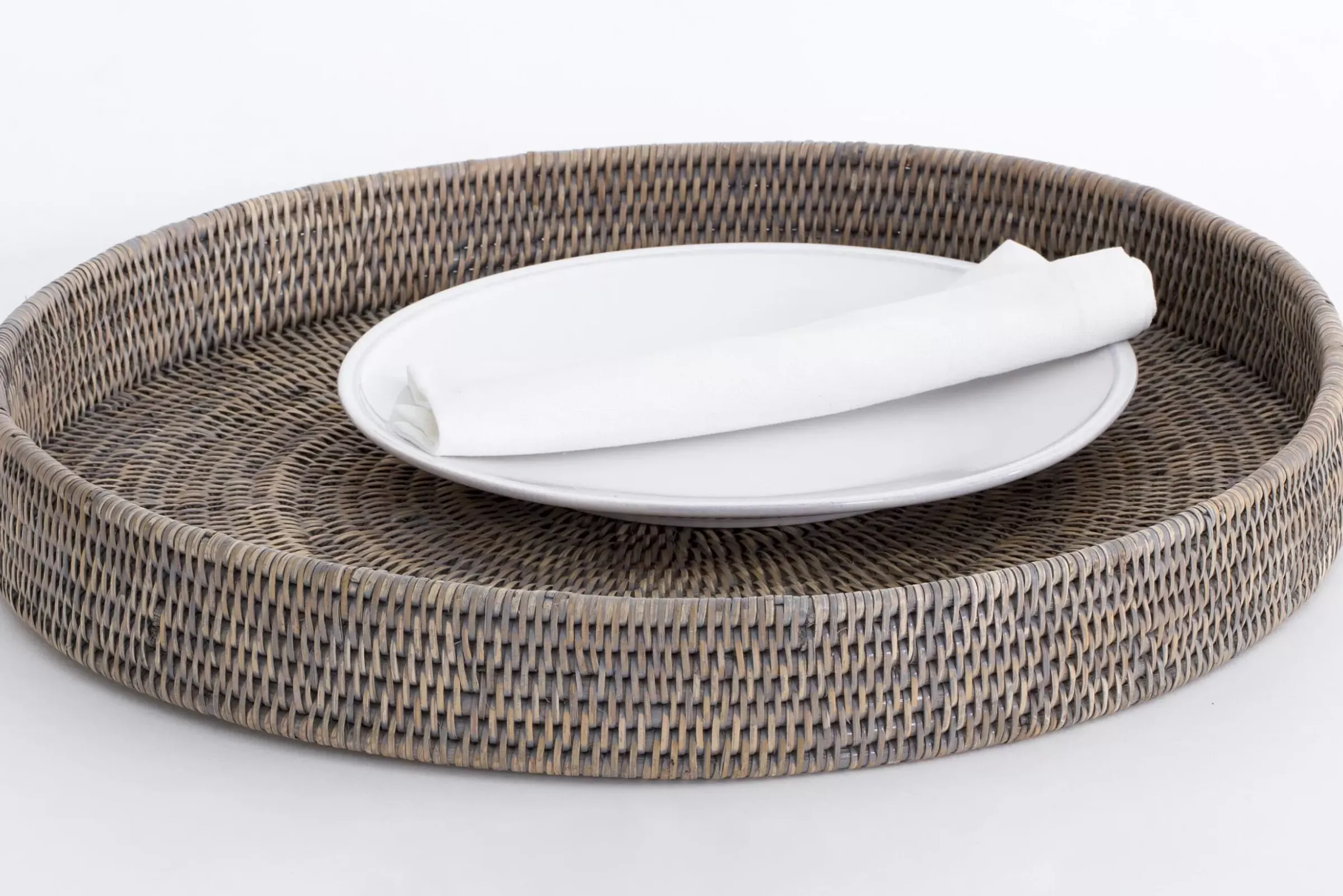 Accessoires^Flamant Togo, Plateau, Rond, Roseau, Gris, 48Cm