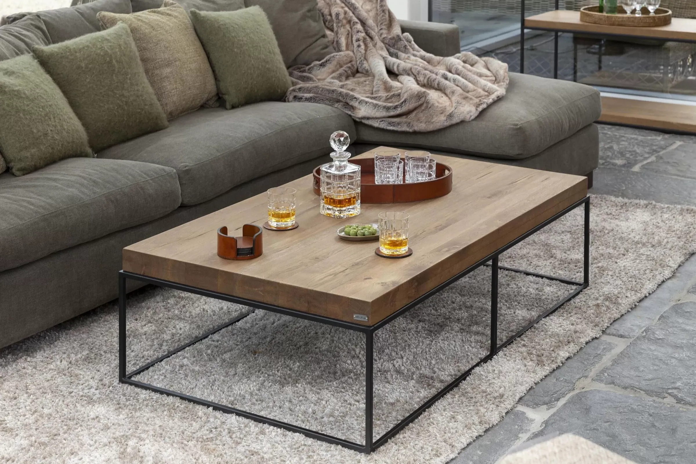 Table A Cafe^Flamant Urban, Table Basse, Chene Et Metal, Marron Clair