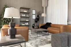 Table A Cafe^Flamant Urban, Table D'Appoint, Chene Et Metal, Marron Fonce